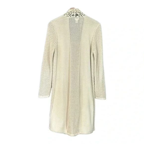 Chico’s Leslie Lace Long Line Knit Open Front Cardigan Cream Medium - Picture 8 of 11